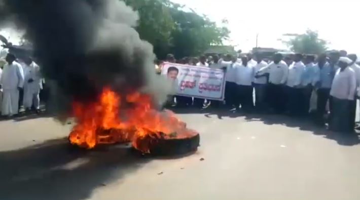 Protest against BJP Karnataka Minister Ramesh Jarkiholi