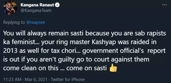 Twitter War Kangana Ranaut Hits Back at Taapsee Pannu