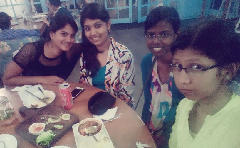 An old photo of Amritha Nandini Vivek with her college friends