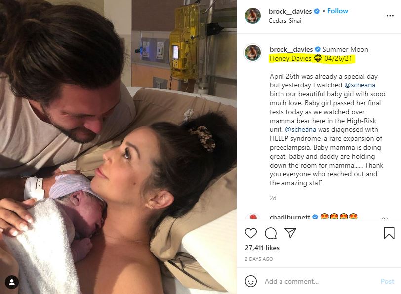 Brock Davies become the father of his daughter Summer Moon Honey Davies
