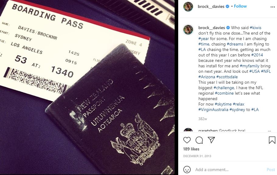 Brock Davies first Instagram post