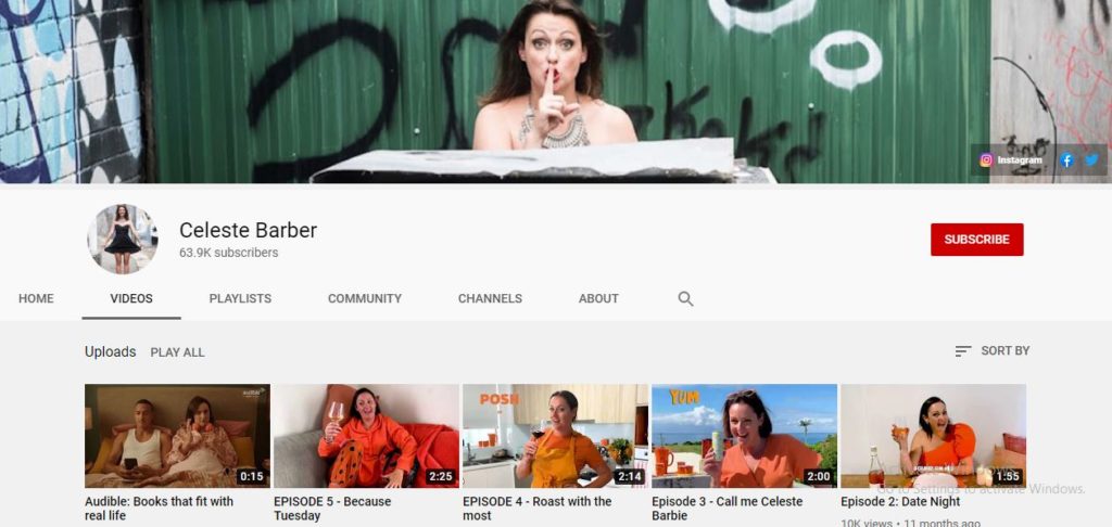 Celeste Barber Youtube channel