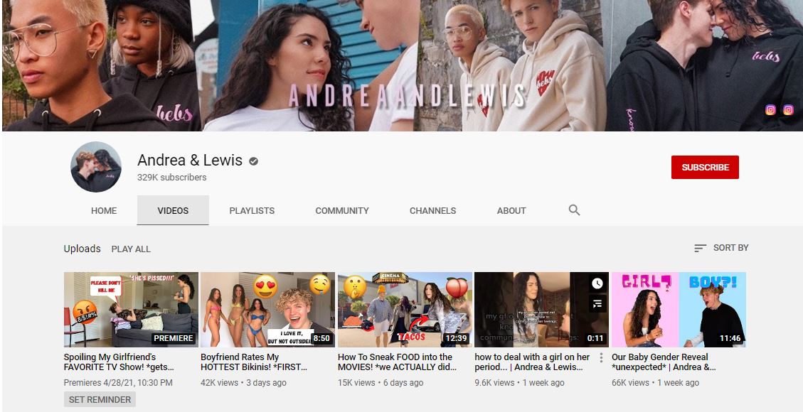 Lewis Kelly and Andrea Camila YouTube channel