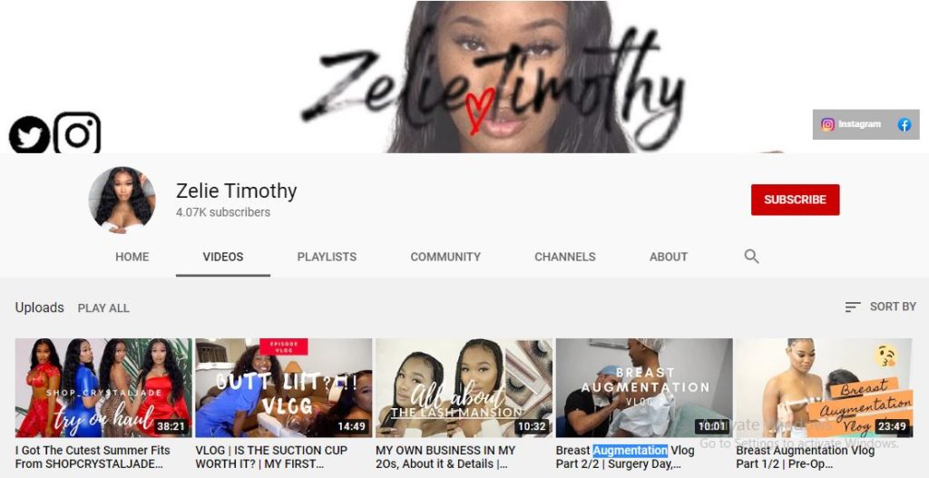 Zelie Timothy Youtube channel