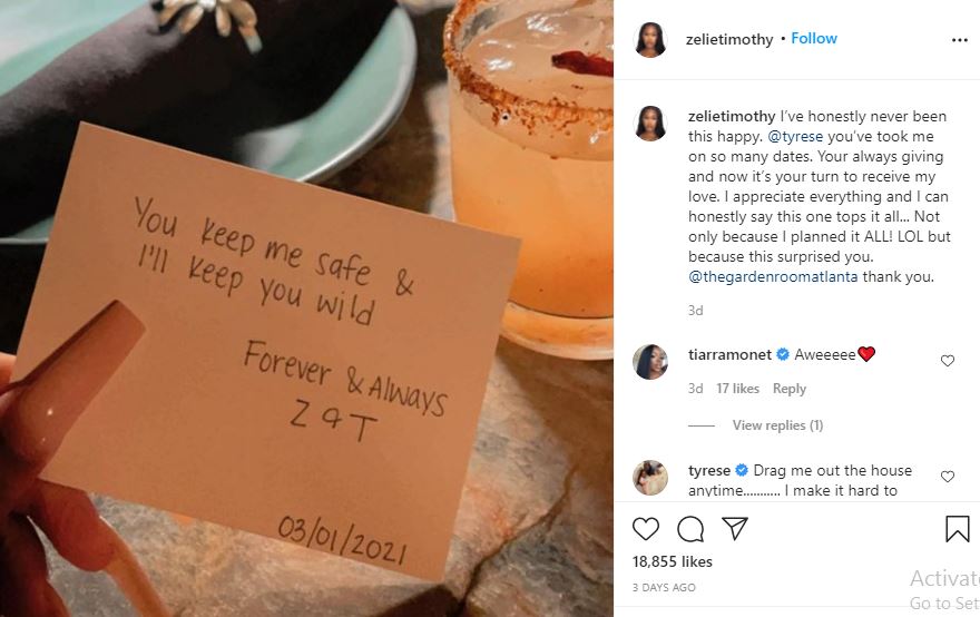 Zelie Timothy is in a relationship with Tyrese Gibson