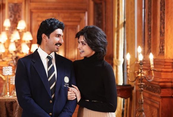 Actor Ranveer Singh as Kapil Dev and actress Deepika Padukone as Romi Bhatia