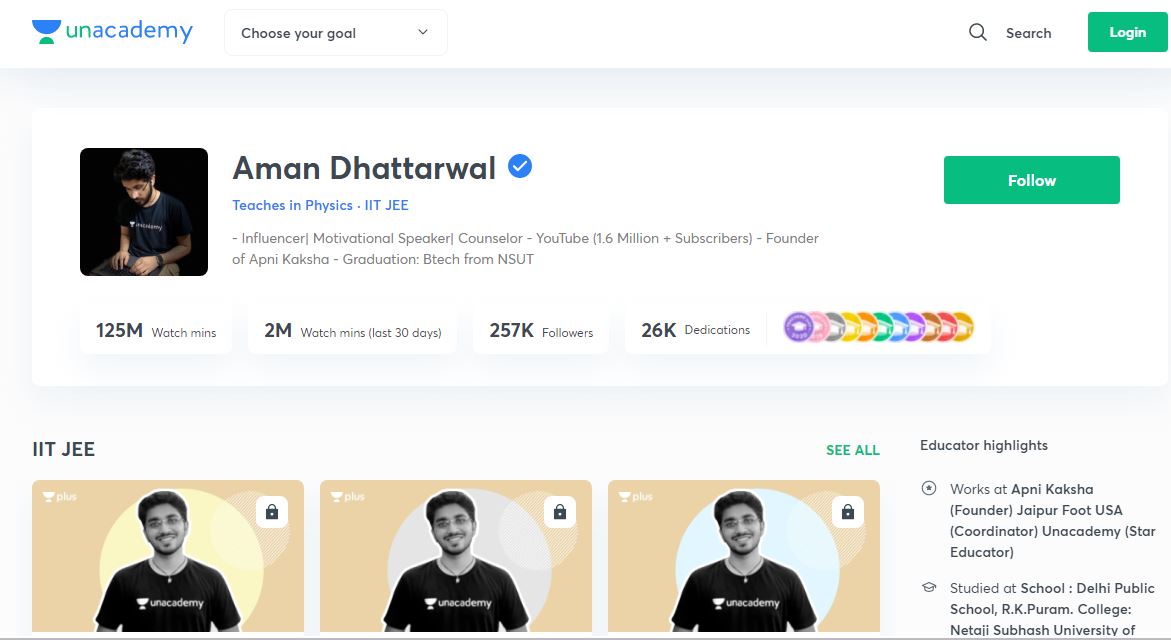 Aman Dhattarwal is the top educator of Unacademy