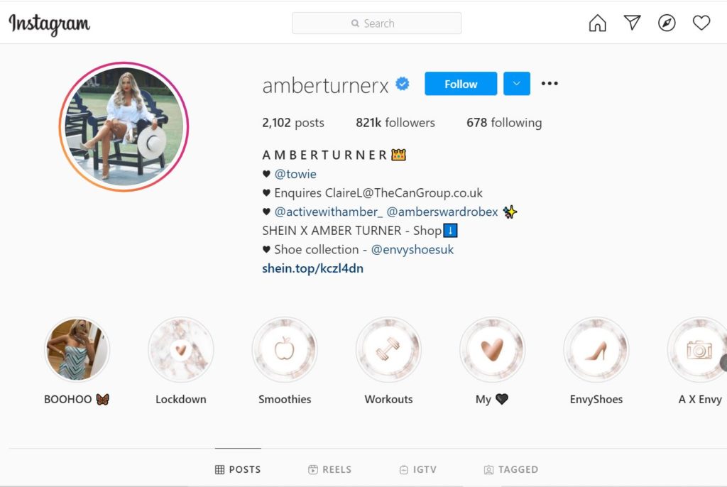 Amber Turner Instagram account