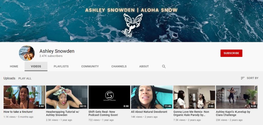 Ashley Snowden's Youtube channel