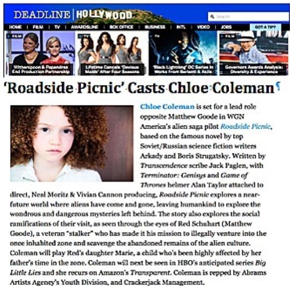 Chloe Coleman article on Deadline magazine
