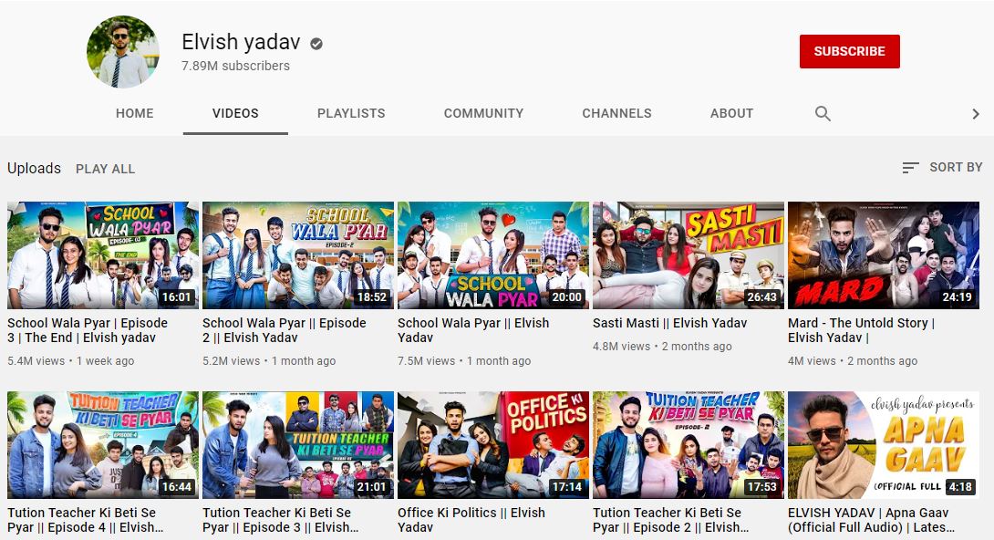 Elvish Yadav YouTube channel