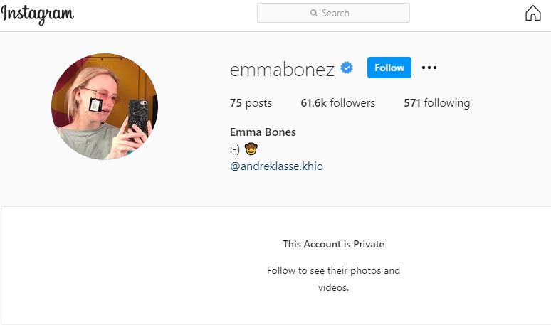 Emma Bones' private Instagram account