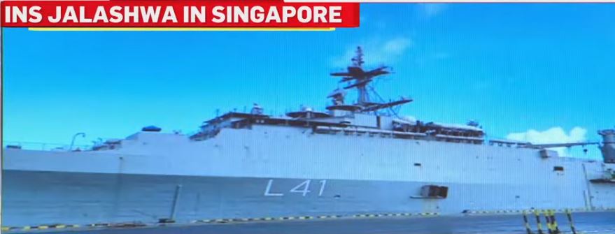 INS Jalashwa Reaches Singapore To Bring O2 Tankers, Cylinders & Other Essentials To India