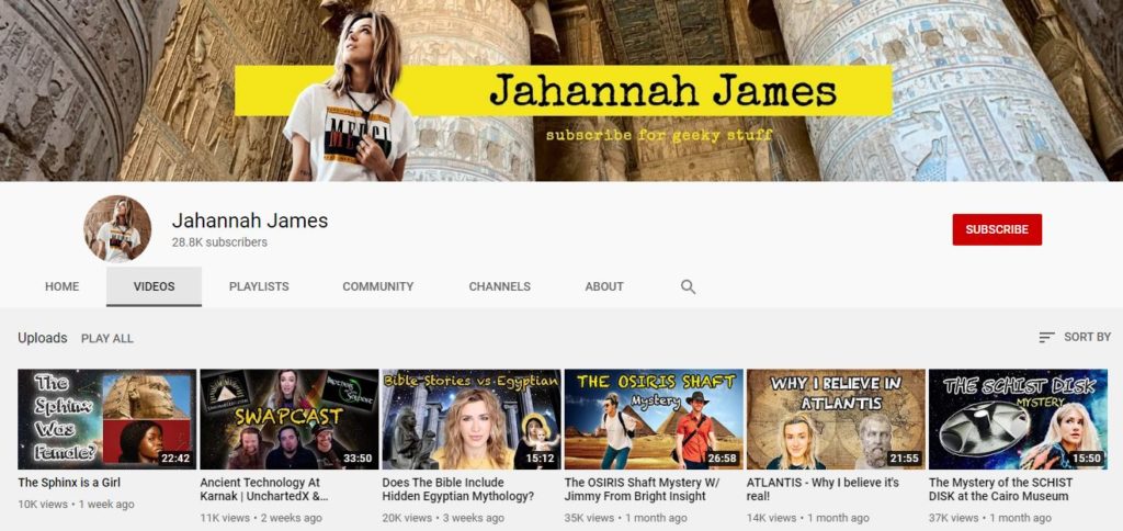 Jahannah James Youtube channel