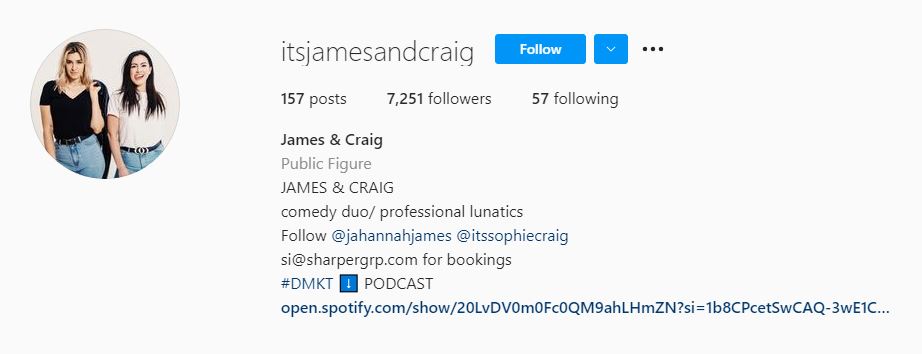 Jahannah James and Sophie Craig's IG account