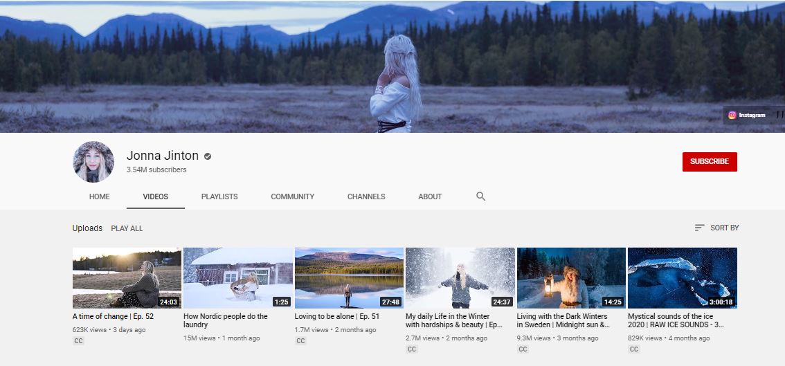 Jonna Jinton YouTube channel