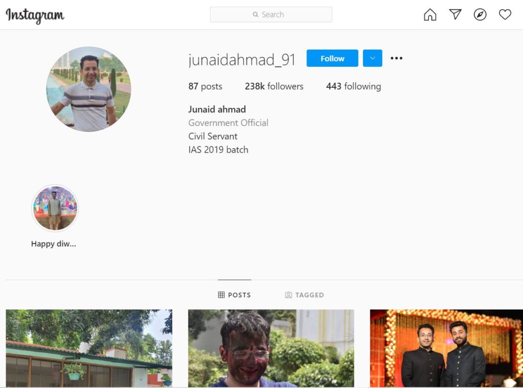 Junaid Ahmed Instagram account