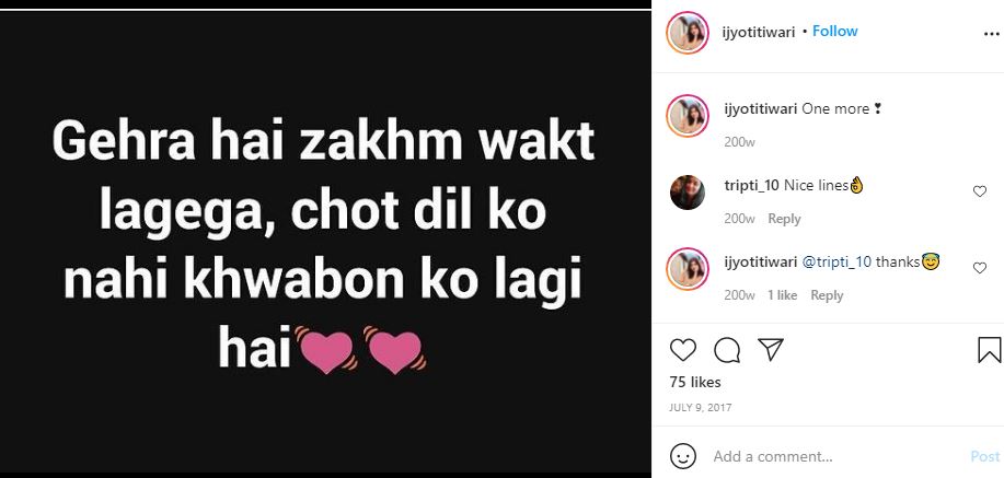 Jyoti Tiwari's first Instagram post