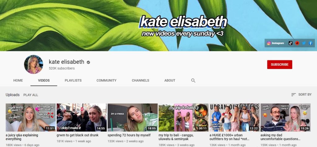 Kate Elisabeth Youtube channel