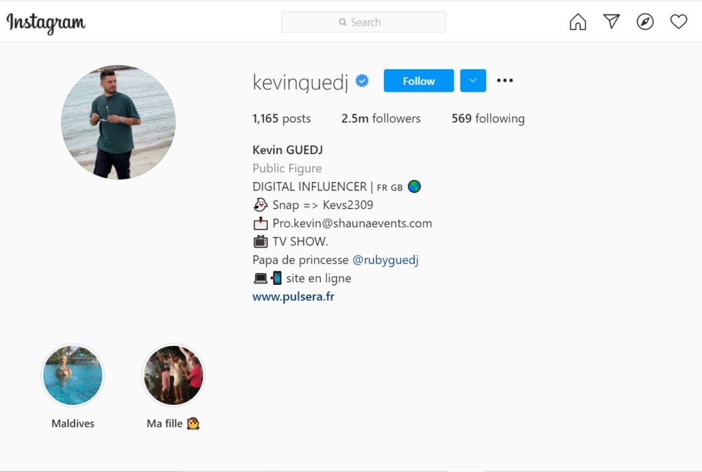 Kevin GUEDJ has 2.5 million on his Instagram account