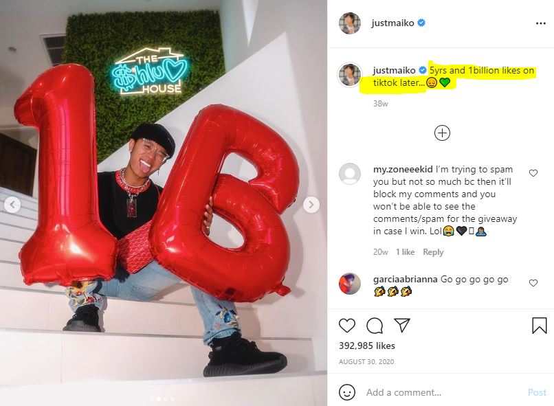 Michael Le's TikTok account crossed over 1 billion likes