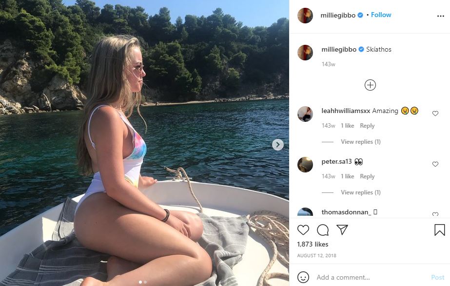 Millie Gibson's first Instagram post