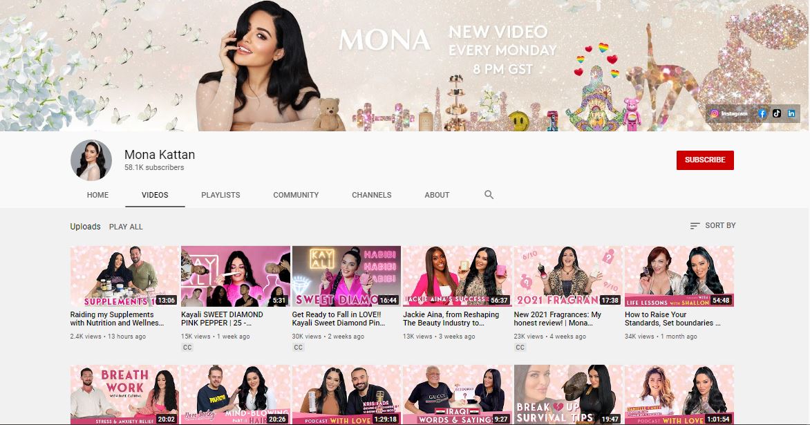 Mona Kattan YouTube channel