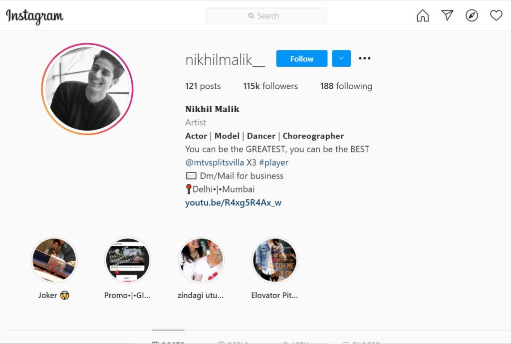 Nikhil Malik Instagram account