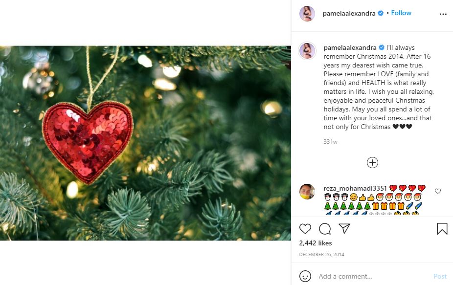 Pamela Alexandra first Instagram post