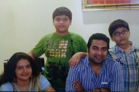 Priya Sunder with her husband Gopi Sundar and kids Madhav Sunder, Yaadhav Sunder