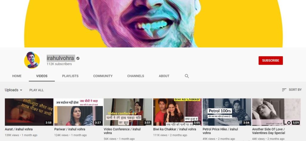 Rahul Vohra's Youtube channel