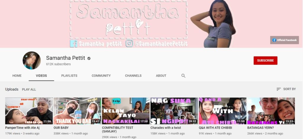 Samantha Pettit Youtube channel