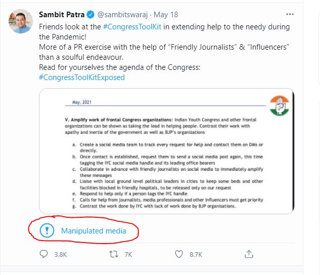 Sambit Patra Manipulative Media Tweet