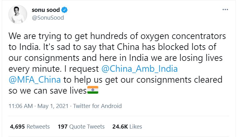 Sonu Sood Hits Out At China Tweet