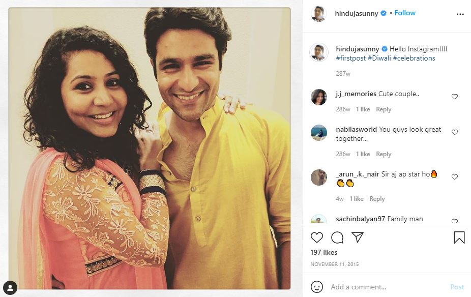 Sunny Hinduja's first Instagram post
