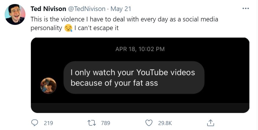 Ted Nivison often receives negative comments on his social media handles