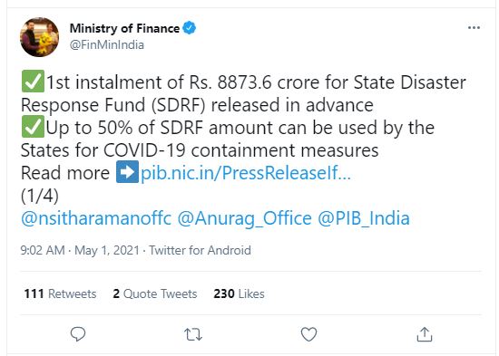 Tweet Finance Ministry Funds