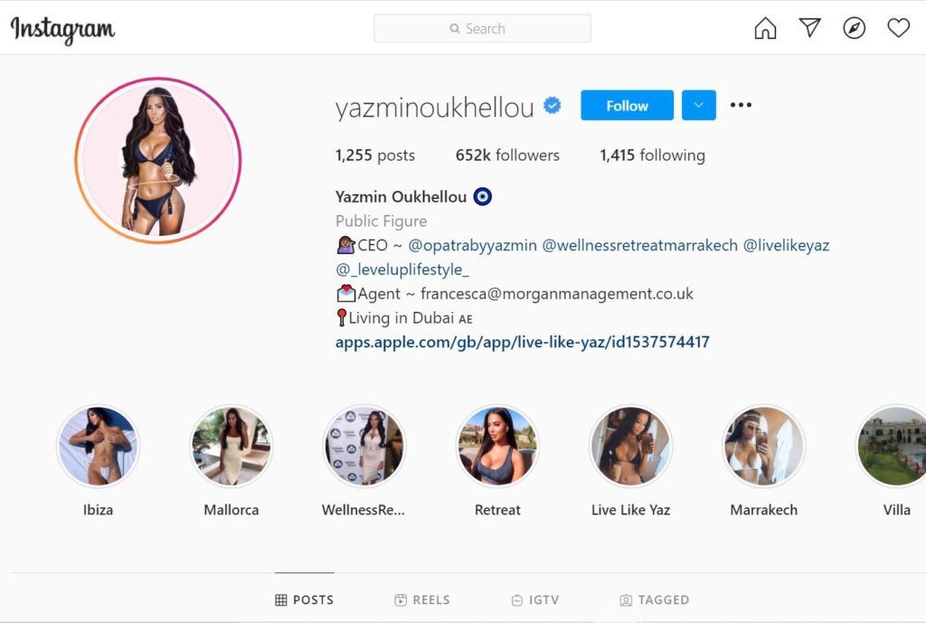 Yazmin Oukhellou Instagram account