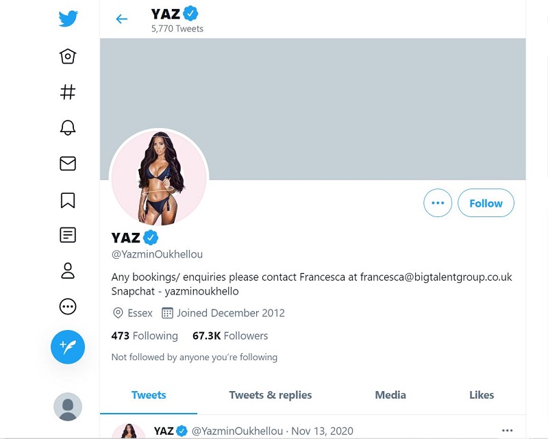 Yazmin Oukhellou Twitter account