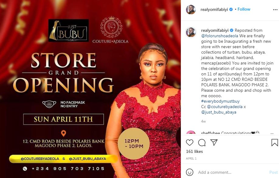 Yomi Fabiyi posted about opening a new store