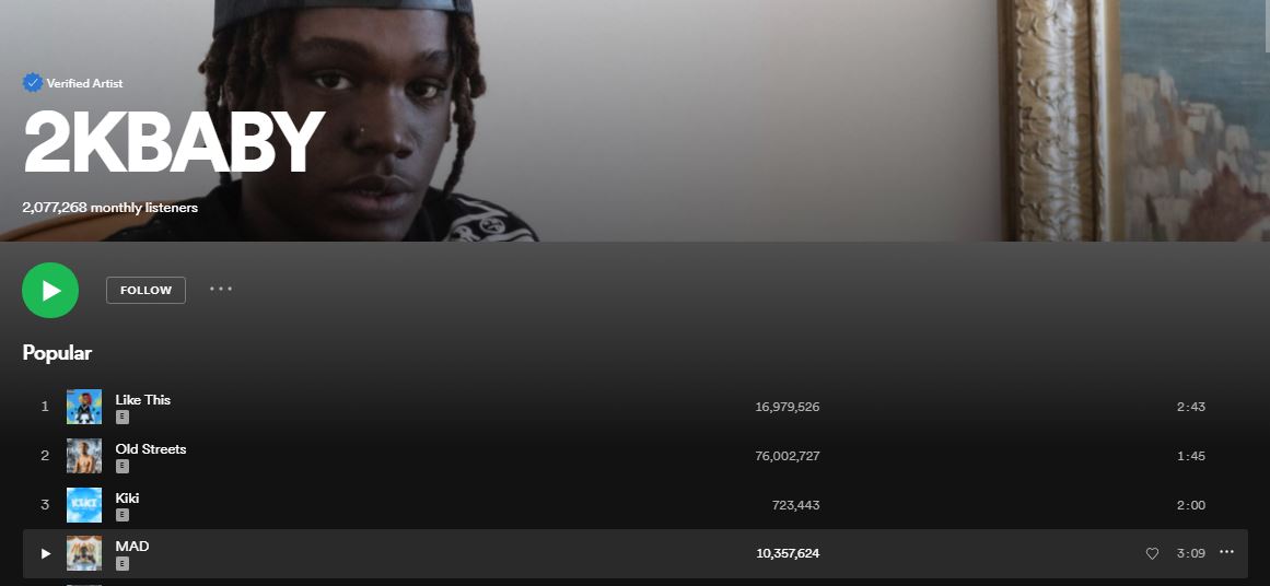 2KBABY has a verified account on Spotify