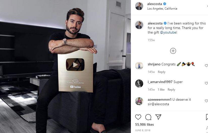 Alex Costa grabbed his Golden Youtube Play Button