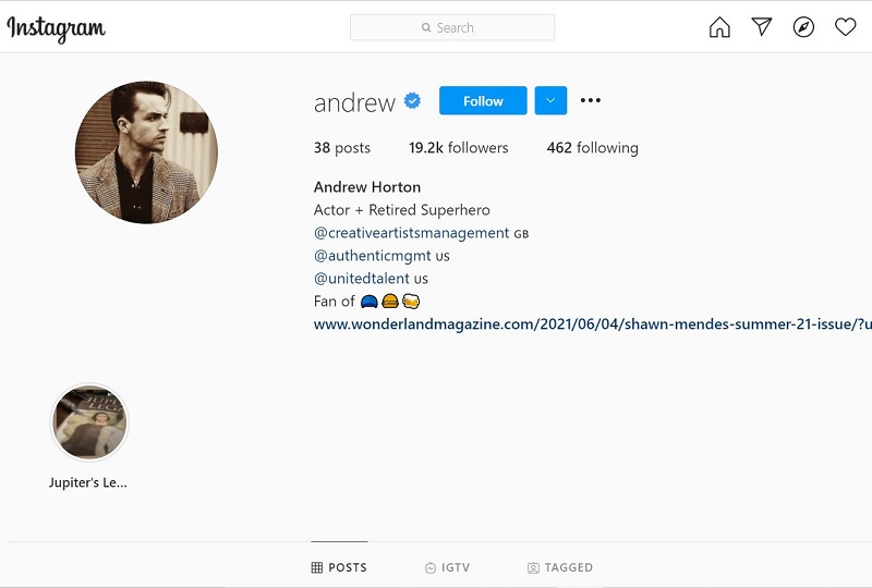 Andrew Horton has 19.2k fans on his Instagram account