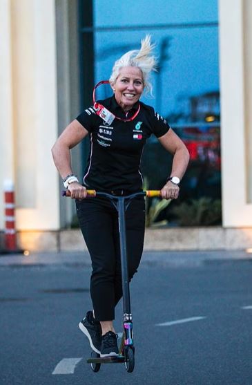 Angela Cullen riding her electric scooter