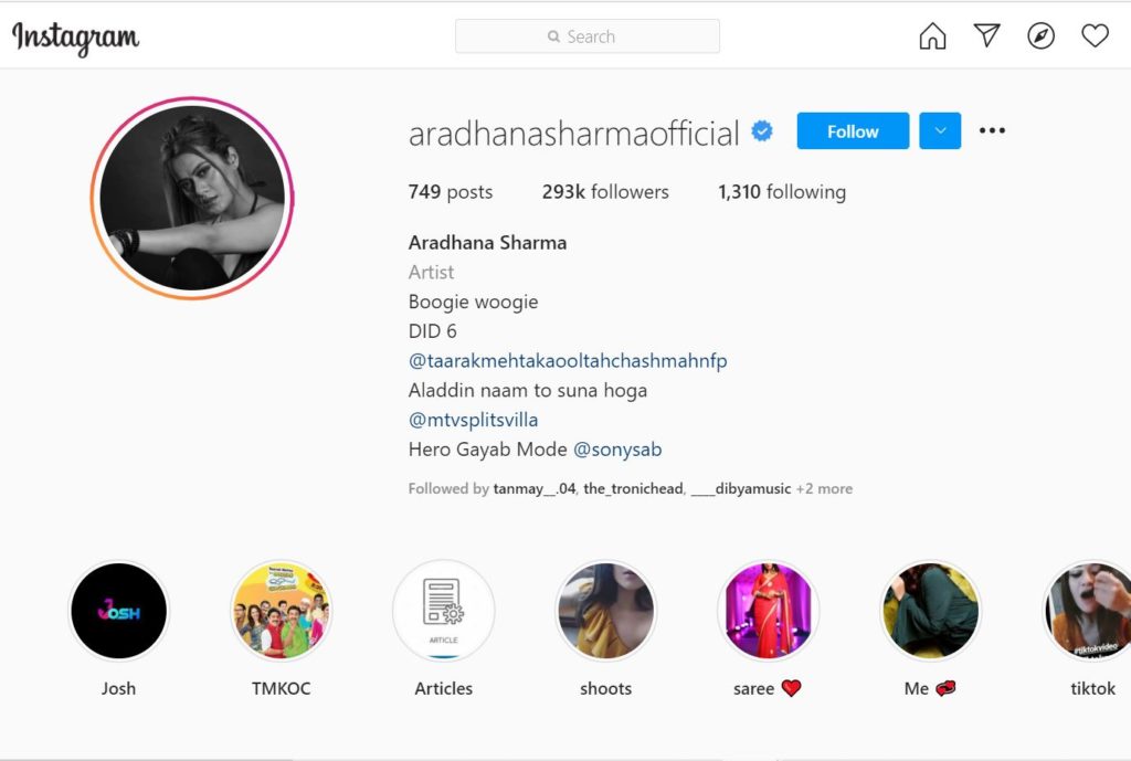 Aradhana Sharma has 293k fans on her Instagram account