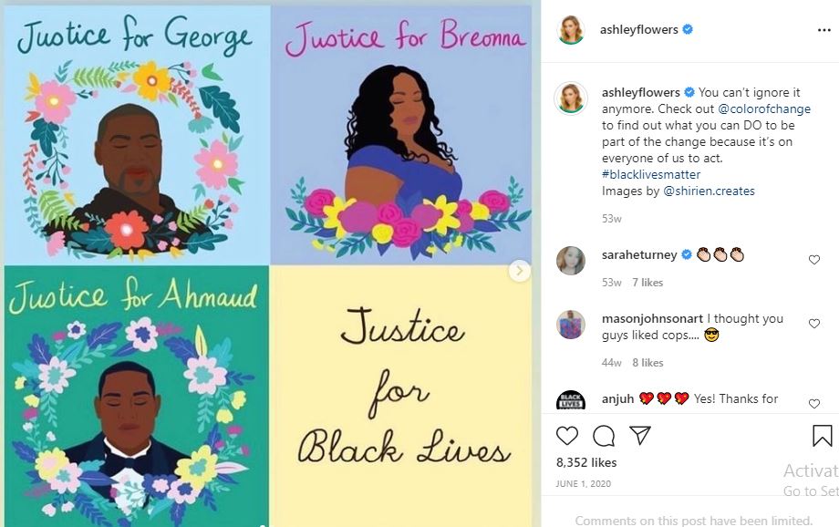 Ashley Flowers supports Black Lives Matter Movement