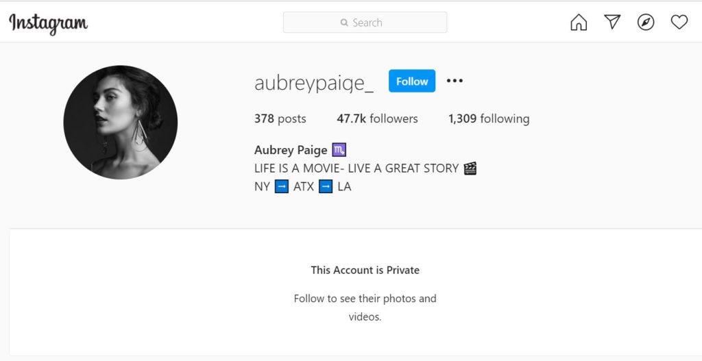 Aubrey Paige made her Instagram account private