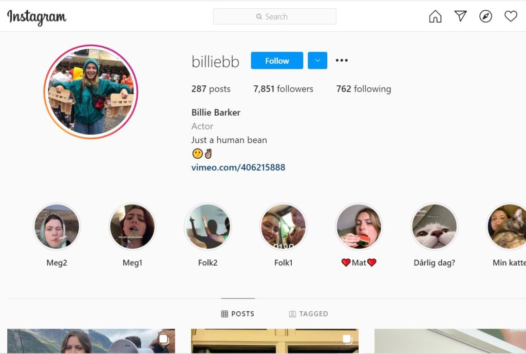 Billie Barker's Instagram account
