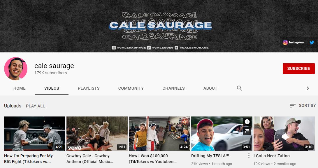 Cale Saurage YouTube channel