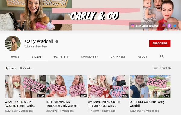 Carly Waddell's YouTube channel